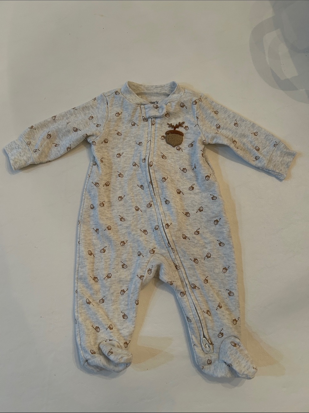Carter's Light Gray Footed One-Piece with Acorn Accent